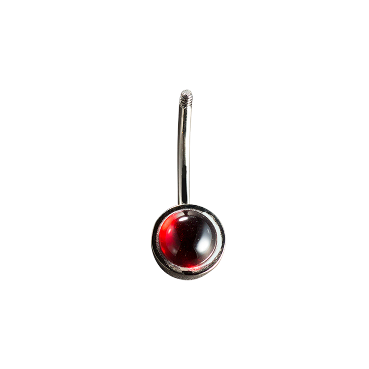 Piercingbanane mit Granat-Cabochon in Weißgold