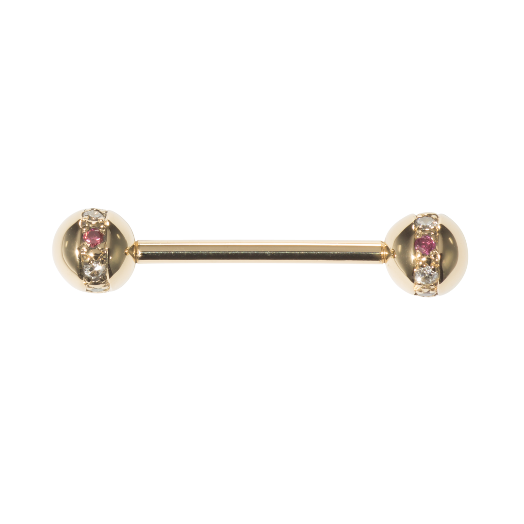 Piercing barbell with a brilliant or gemstone band