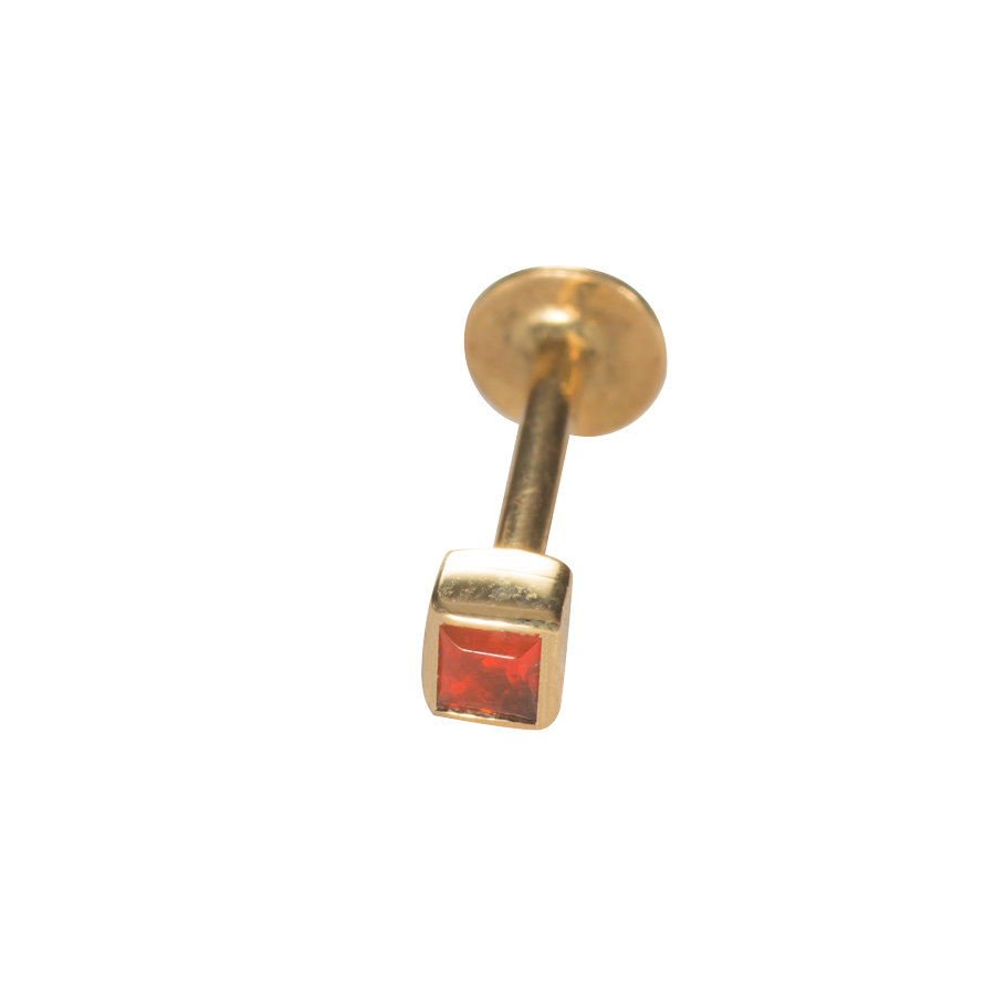 Labret-Stecker 750 Gelbgold mit Feueropal