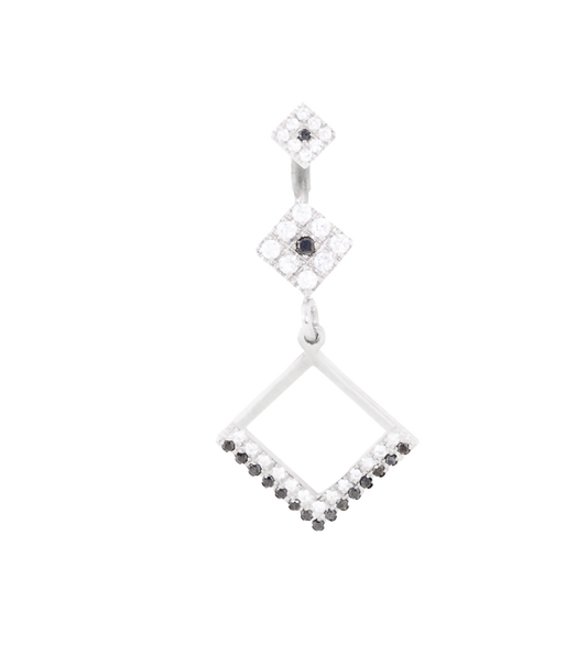 Piercingbanane mit schwarzen und weißen Diamanten Quadra