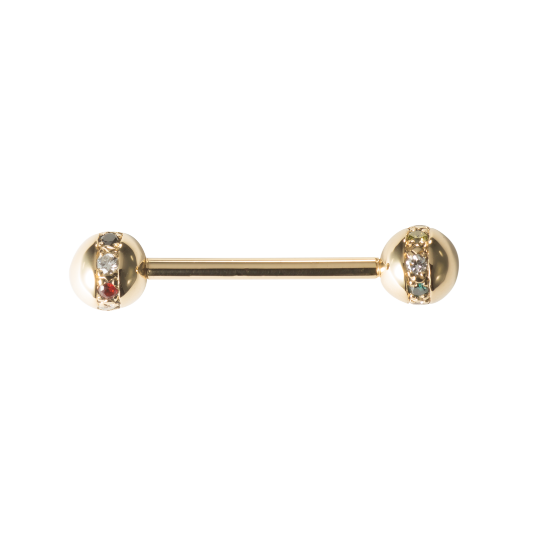 Piercing barbell with a brilliant or gemstone band