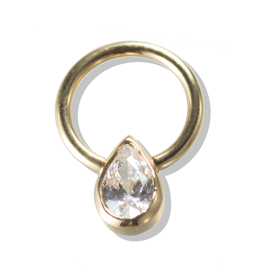 Piercing ring with a drop-shaped stone