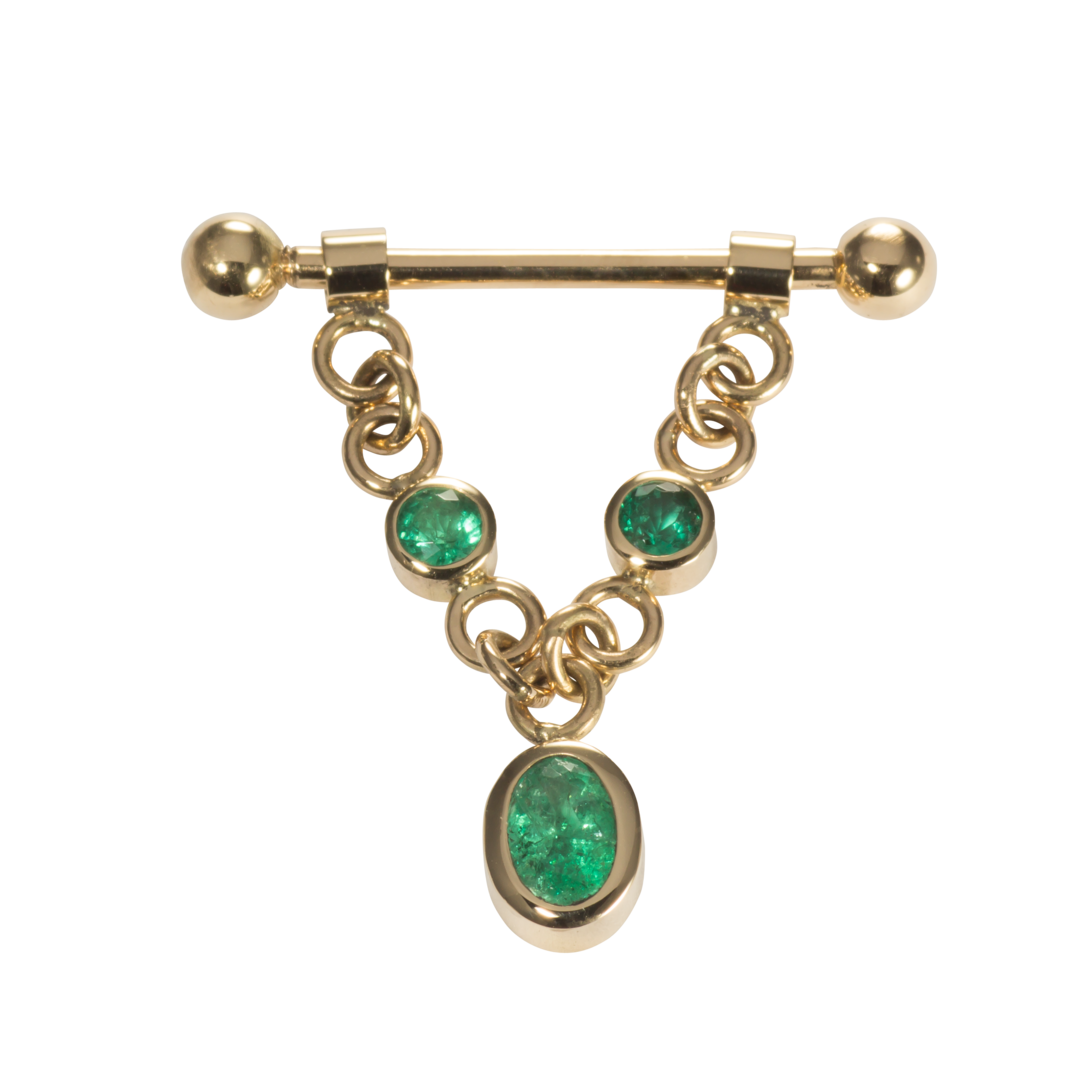 Nipple pendant yellow gold 750/000 with emeralds